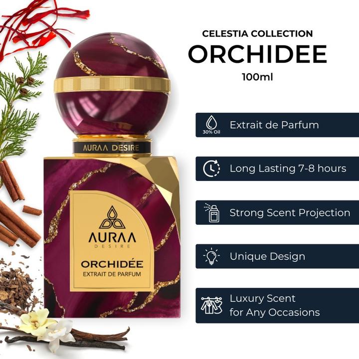 Produktbild Auraa Desire Orchidee Extrait de Parfum 100ml von Luxuriöses Unisex-Parfüm mit Safran, Zimt (Extrait De Parfum, 100 ml)