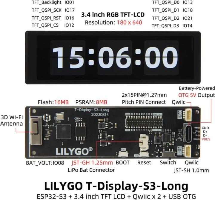 Produktbild Lilygo T-Display S3 Long mit 3.4 Inch Touch Display