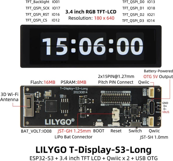 Produktbild Lilygo T-Display S3 Long mit 3.4 Inch Touch Display