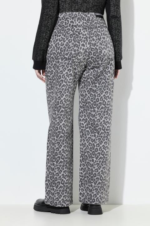 Image du produit Ulla Popken Jean Mary en sergé stretch, motif léopard, ourlet frangé (48)