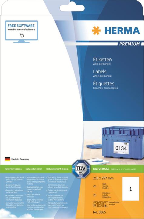 Actual product image Herma Universal labels A4