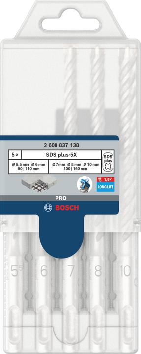 Actual product image Bosch Professional Zubehör PRO SDS plus-5X hammer drill bit set, 5.5/6/7/8/10 mm, 5 pcs. (5.5, 6.0, 7.0, 8.0, 10.00 millimetres)