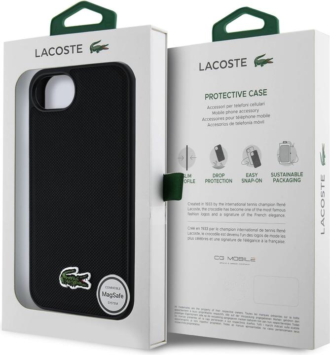 Actual product image Lacoste Case Iconic Petit Pique Woven Logo MagSafe for iPhone 16e black (Apple iPhone 16e)