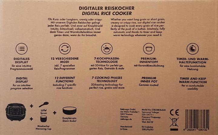 Immagine prodotto Reishunger Cuociriso e vaporizzatore digitale nero