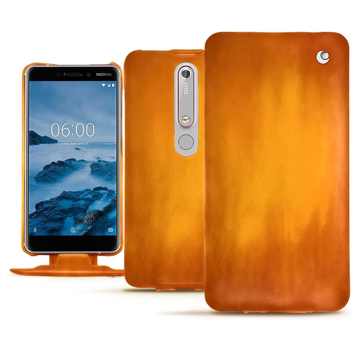 Thumbnail - Noreve Lederschutzhülle vertikal (Nokia 6 (2018)), Smartphone Hülle, Orange