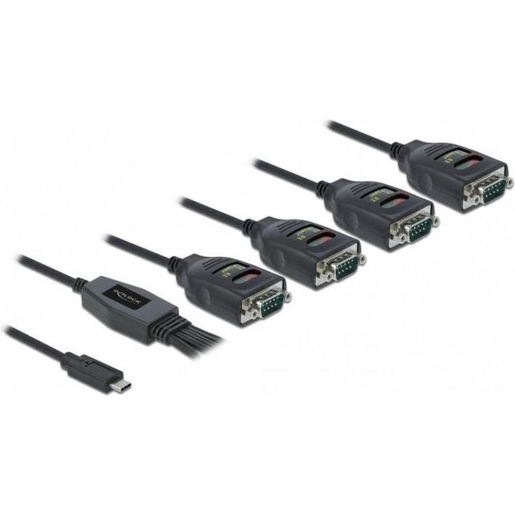 Delock Adapter USB Type-C™ zu 4 x Seriell RS-232 DB9 mit 15 kV ESD Schutz (0.72 m, VGA), Schnittstellenkabel