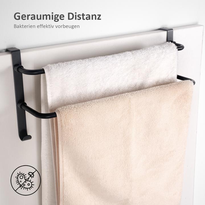 Actual product image Emke Drill-Free Towel Holder, Dual Bar Towel Rail with Hooks, 41cm, Black