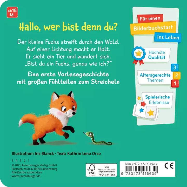 Immagine prodotto Ravensburger Mein erstes Vorlese-Fühlbuch: Bist du ein Fuchs? (Tedesco)