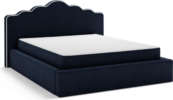 Actual product image Micadoni Velvet Storage Bed With Headboard, "Dream", Ivory and Royal Blue, 222x220x122 Made in Europe (180 x 200 cm)