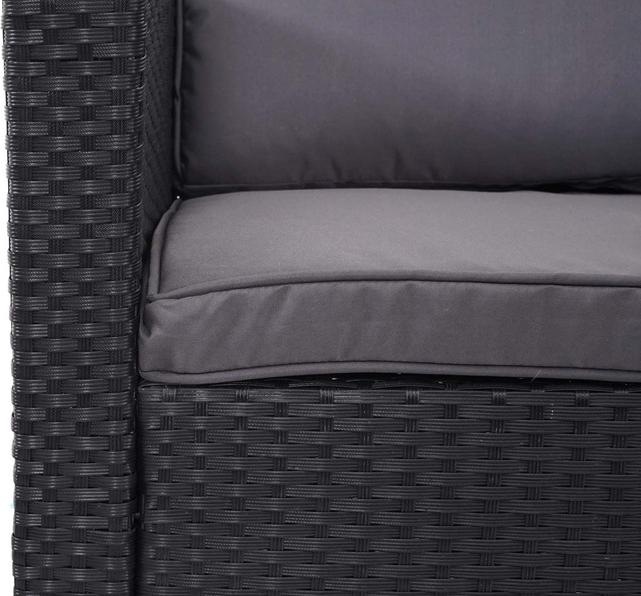 Produktbild Swisshandel24 Poly-Rattan-Garnitur, Gartengarnitur Sitzgruppe Lounge-Esstisch-Set, schwarz - Kissen dunkelgrau