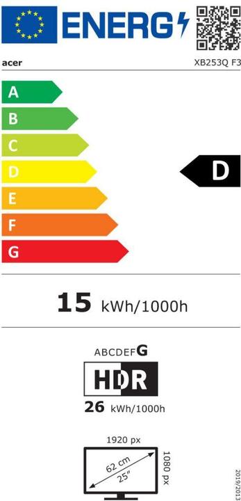 Energie-Label Acer Predator XB253QF3bmiiprx (1920 x 1080 Pixel, 24.50")