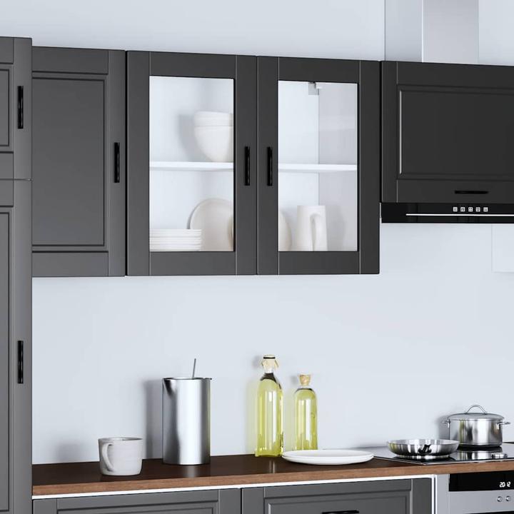 Image du produit VidaXL Armoire suspendue de cuisine avec porte vitrée Porto Noir Armoire murale de cuisine (80 x 31 x 60 cm)