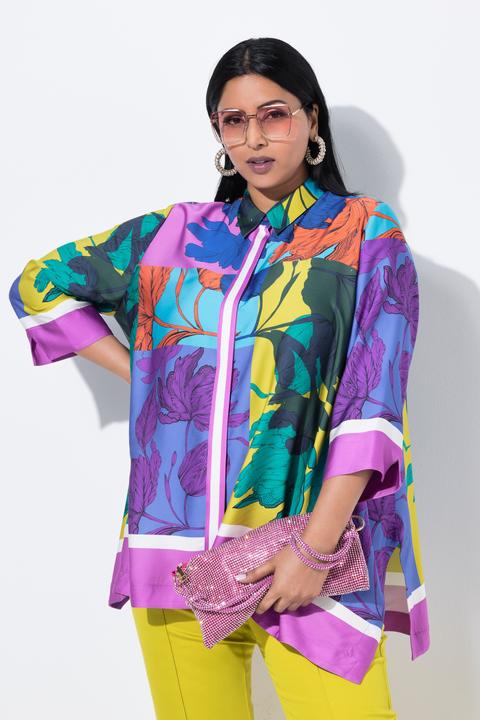Image du produit Ulla Popken Chemisier oversize, manches 3/4 et col chemise, finition en pointes (46, 48)