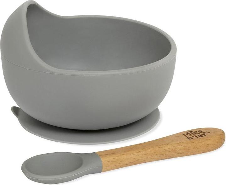 Image du produit Interbaby Bol Avec Ventouse + Cuillère En Silicone - Gris Pétrole