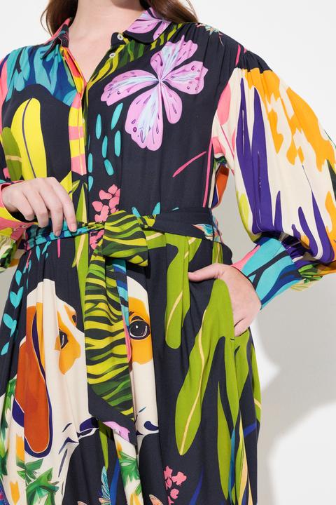 Produktbild Ulla Popken Maxikleid, A-Linie, Bubikragen, Langarm, Taschen (50, 52)