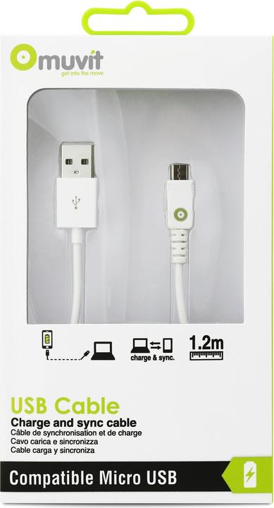 Actual product image Muvit Spring Cable Droit Charge & Sync 1a Usb/Micro-Usb 1m Blanc (1 m, USB 2.0)