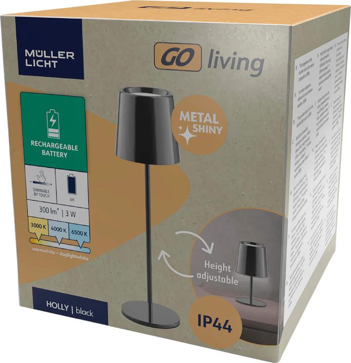 Produktbild Müller Licht MÜLLER-LICHT LED-Akku-Tischleuchte Holly, 3 W, 300 lm, schwarz (300 lm)