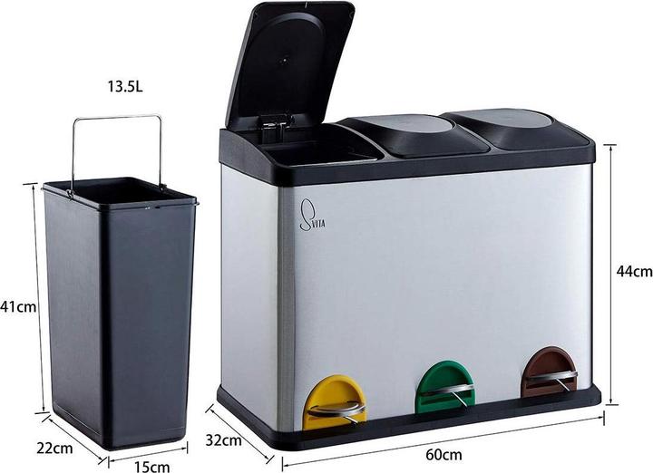 Actual product image Svita TC3X15 Pedal bin silver (45 l)