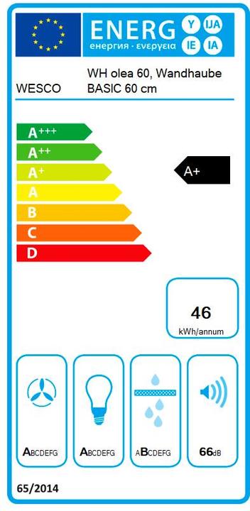 Energy Label Wesco Wall hood BASIC 60 cm WH olea 60 (4009826) (Wall hood)