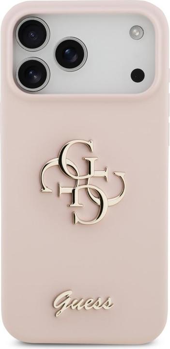 Produktbild Guess 4G Silicone Script Big Metal Logo Case für Apple iPhone 17 Pro Max - pink (Apple iPhone 17 Pro Max)