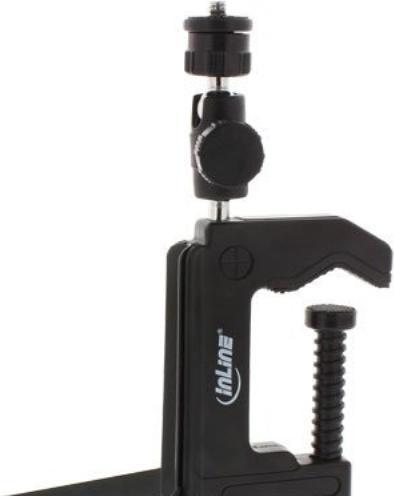 Produktbild InLine ® Tisch-Stativ 190mm mit Schraubzwinge, schwarz mit Kugelkopf (Metall, Kunststoff)