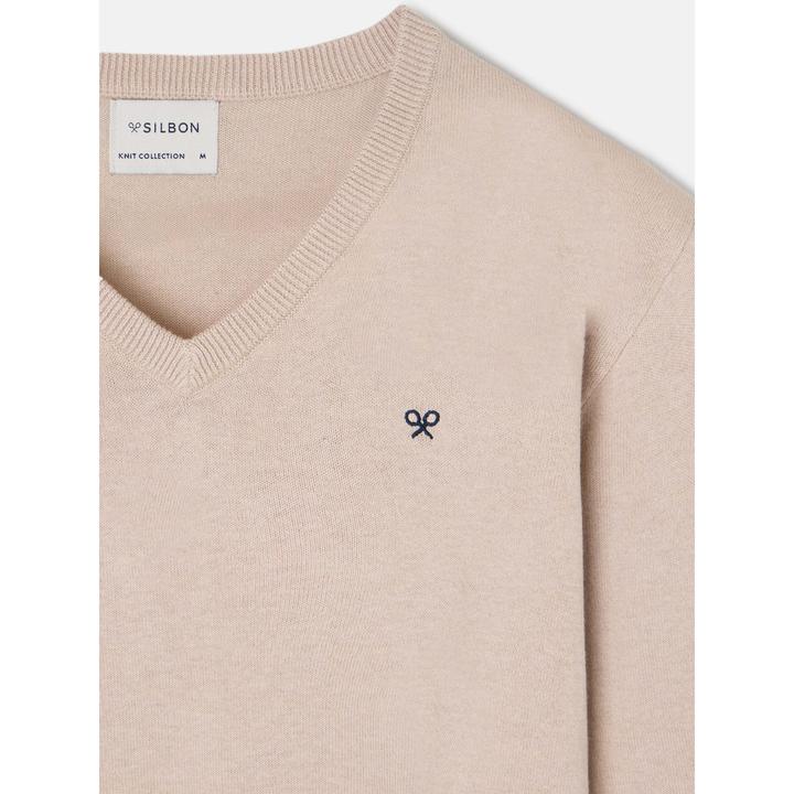 Image du produit Silbon Pull col v classique brodée de raquette de tennis sur le torse (S)