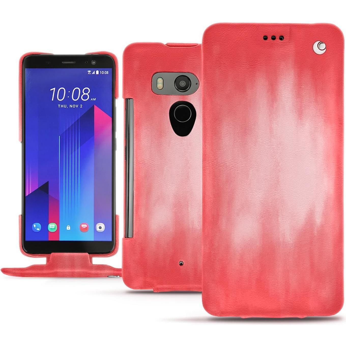 Thumbnail - Noreve Lederschutzhülle vertikal (HTC U11+), Smartphone Hülle, Rosa