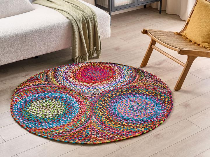 Produktbild Beliani Teppich Baumwolle bunt ⌀ 140 cm geometrisches Muster Kurzflor LADIK (140 x 140 cm)