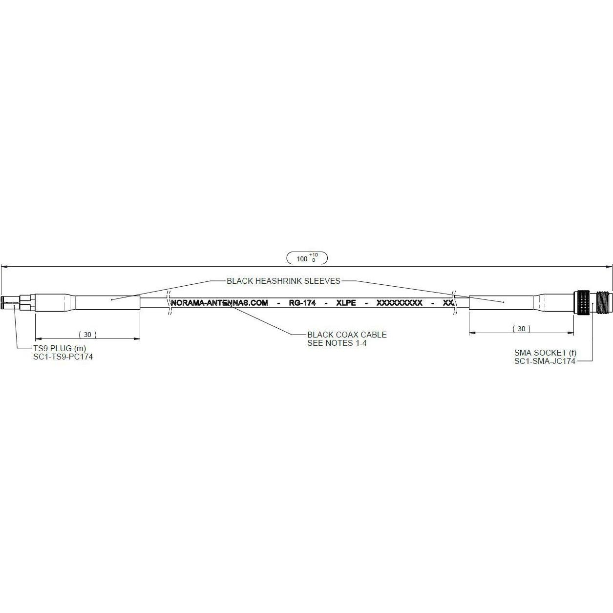 Thumbnail - Panorama Antennas SMA SOCKET (f) - TS9 PLUG (m) (Antennenkabel), Antennenkabel