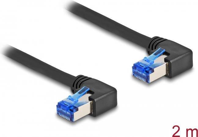 Produktbild Delock RJ45 Netzwerkkabel Cat.6A S/FTP rechts gewinkelt 2 m schwarz (S/FTP, CAT6a, 2 m)