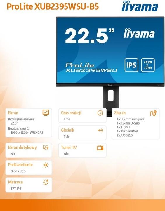 Produktbild iiyama TFT XUB2395WSU 57.15cm IPS (1920 x 1200 Pixel, 22.50")