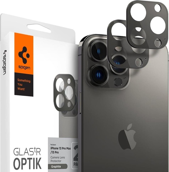 Immagine prodotto Spigen Cover Fotocamera Optik.Tr Protezione Fotocamera 2-Pack Iphone 13 Pro / 13 Pro Max Grafite (Apple iPhone 13 Pro)