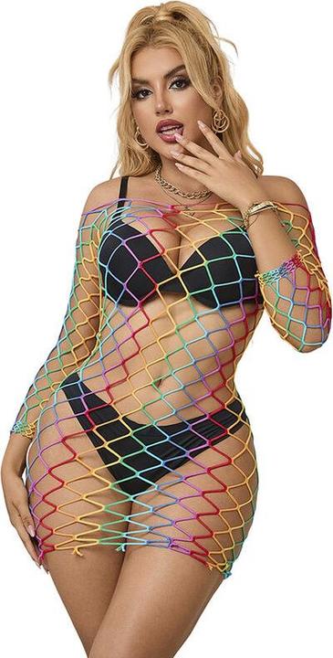 Produktbild Subblime 952426 Regenbogen-Bodystocking Mit Langen Rmeln Und Netz Eine Grã–Sse (S)