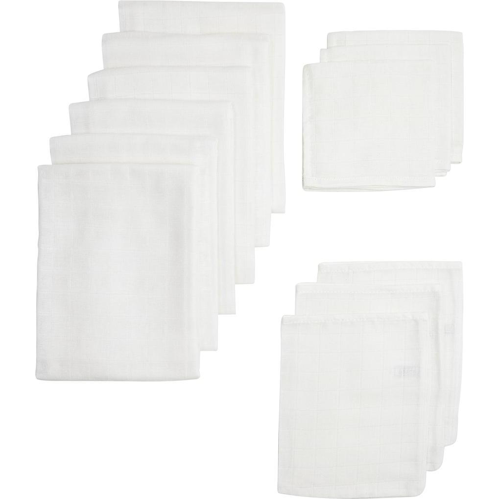Meyco, Pucktuch + Nuscheli, 12-pack hydrofiel starterset GOTS bio Uni weiss