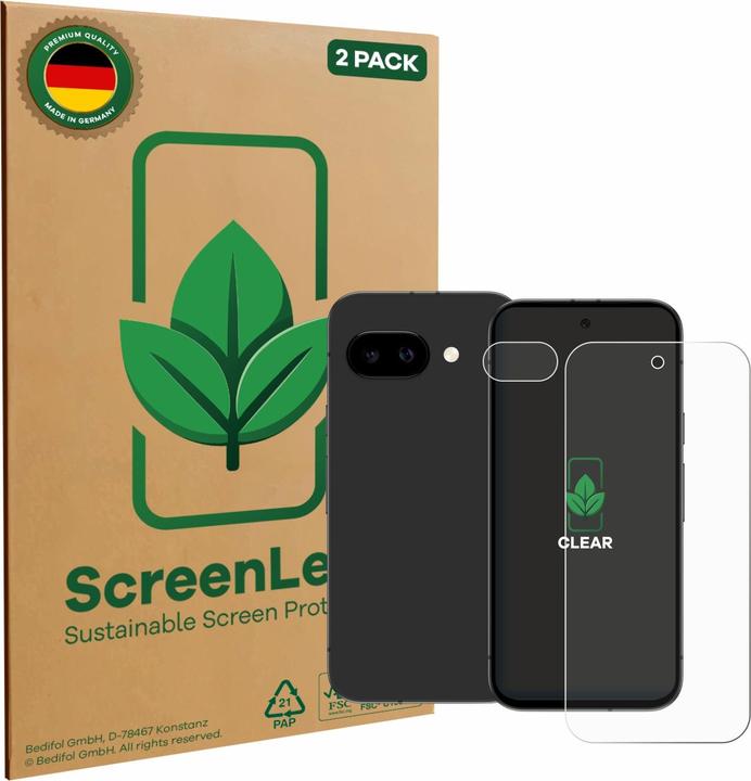 ScreenLeaf Schutzfolie nachhaltiger Displayschutz Display Schutz Folie Klar Transparent (2 Stück, Google Pixel 9a)