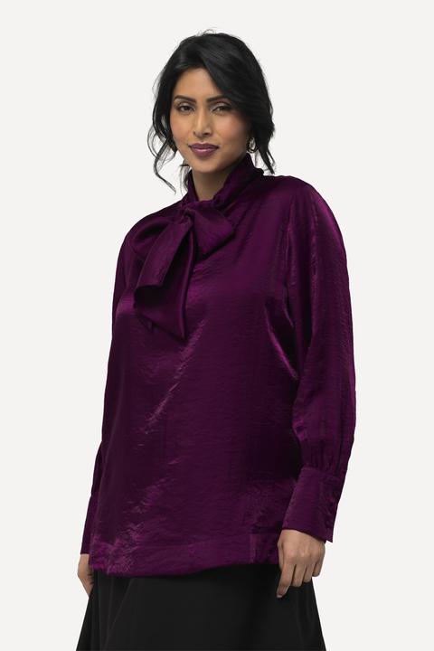 Image du produit Ulla Popken Blouse à lavallière, manches longues. Col montant et décolleté en V. (58)