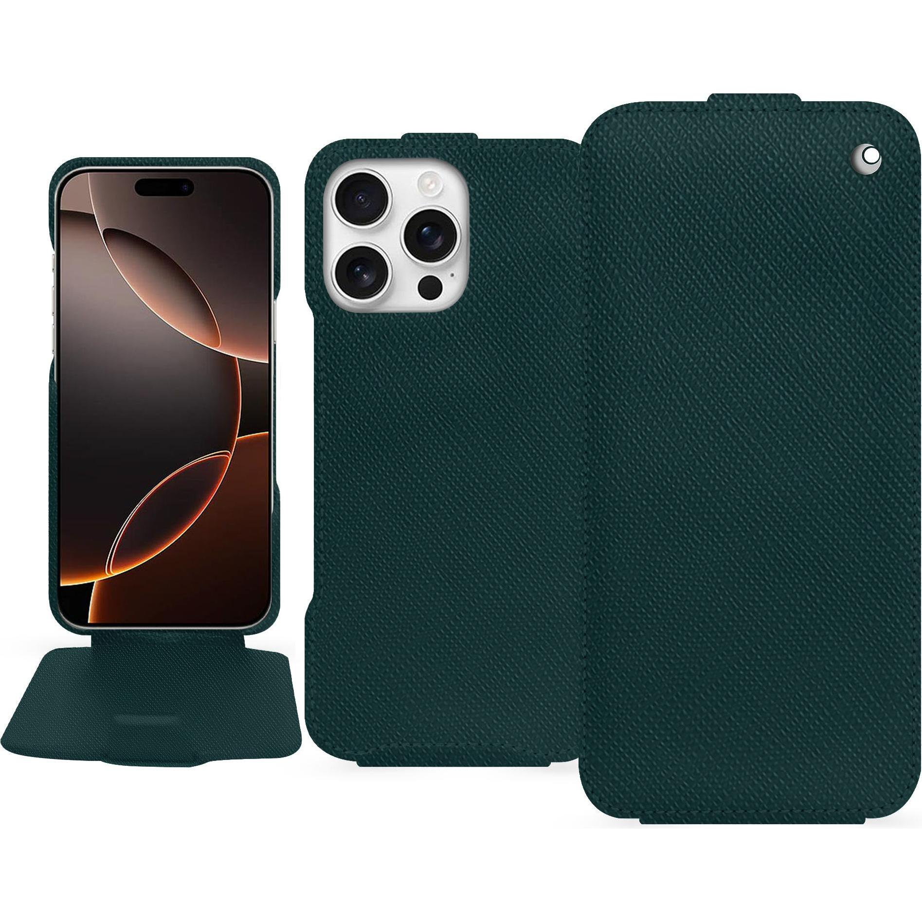 Noreve Lederschutzhülle vertikal (Apple iPhone 16 Pro), Smartphone Hülle, Grün