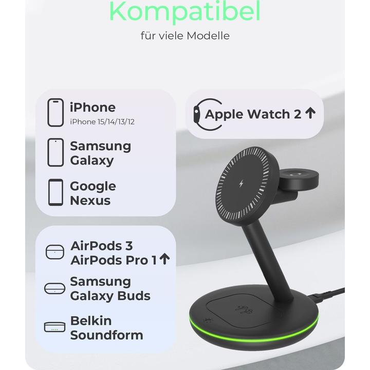 Produktbild Icy Box Ladestation induktiv/magnet. f. Smartphone/-watch/Inear-Kopfh?rer (10 W)