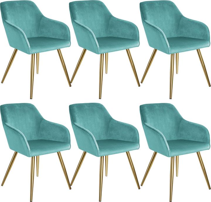 Produktbild tectake 6er Set Stuhl Marilyn Gold Samtoptik