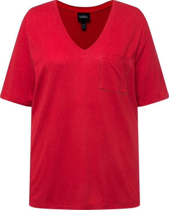 Image du produit Ulla Popken T-shirt à manches courtes et col V. Tissu texturé. Poche poitrine (50, 52)