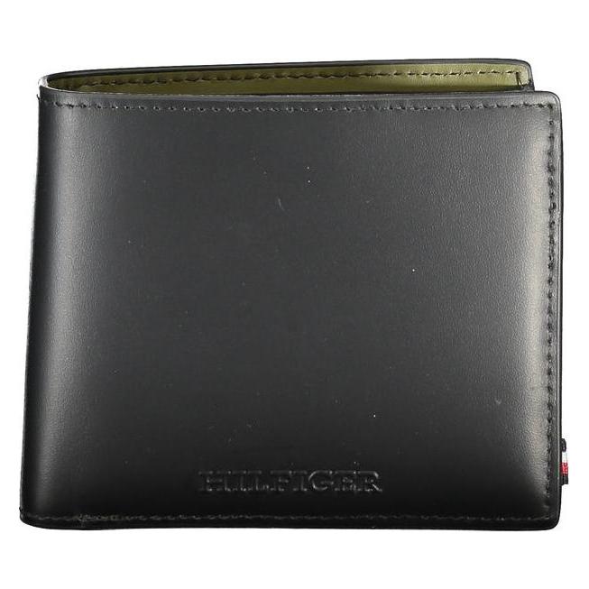 Tommy Hilfiger, Mannen, Portemonnee, Black Leather Men's Wallet, Zwart