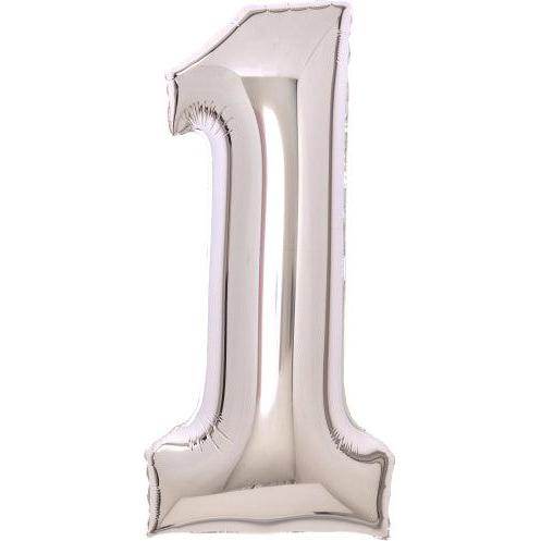 Amscan Folienballon silber, 66cm, Nummer 1