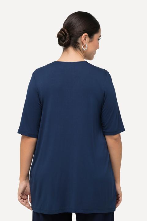 Image du produit Ulla Popken T-shirt à manches courtes, avec perles. Coupe évasée et col tunisien. Silhouette en A évasée. (46, 48)