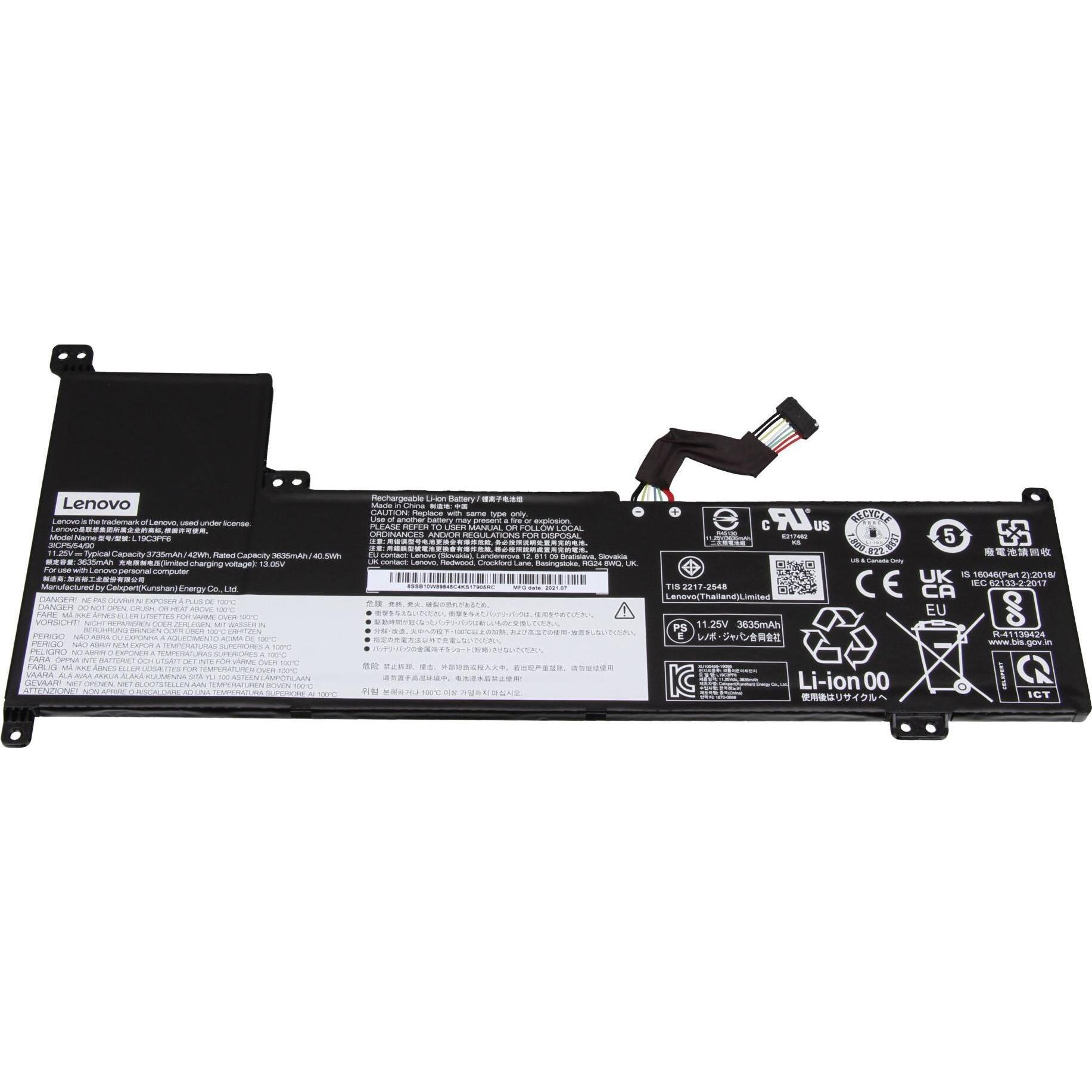 Lenovo L19C3PF6 (3 Zellen, 3735 mAh), Notebook Akku