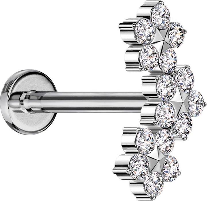 Actual product image Star Piercing Micro Labret Innengewinde silber drei Blumen mit Stern Kristalle silber (without brass, Titanium)