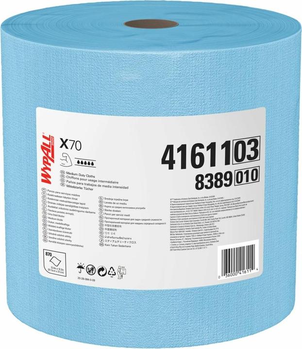 Wypall Wipe X70 Dimensions: 31.5 x 34 cm (W x L) Material: Hydroknit Colour: blue (870 pcs.)