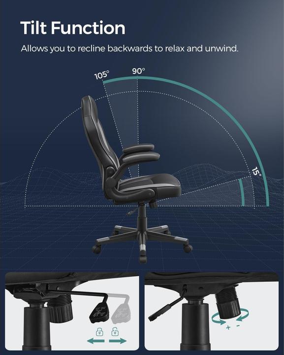 Image du produit Songmics Chaise de bureau avec accoudoirs rabattables