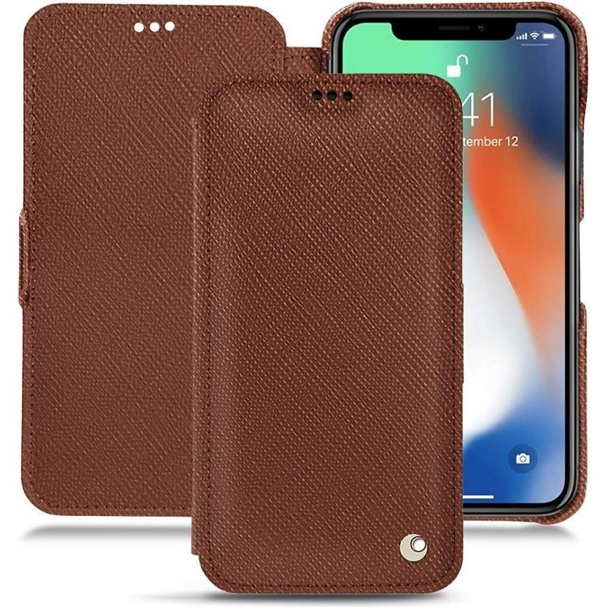 Noreve Lederschutzhülle horizontal (Apple iPhone XR), Smartphone Hülle, Braun