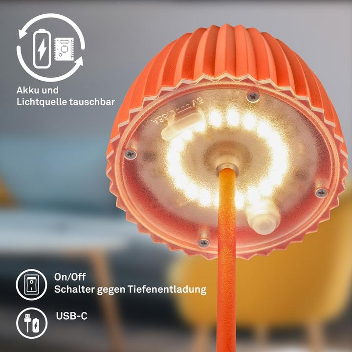 Produktbild Briloner Brilo unplugged RIFFLE Akku Mini Tischleuchte mit Lichtkante - Orange (150 lm)