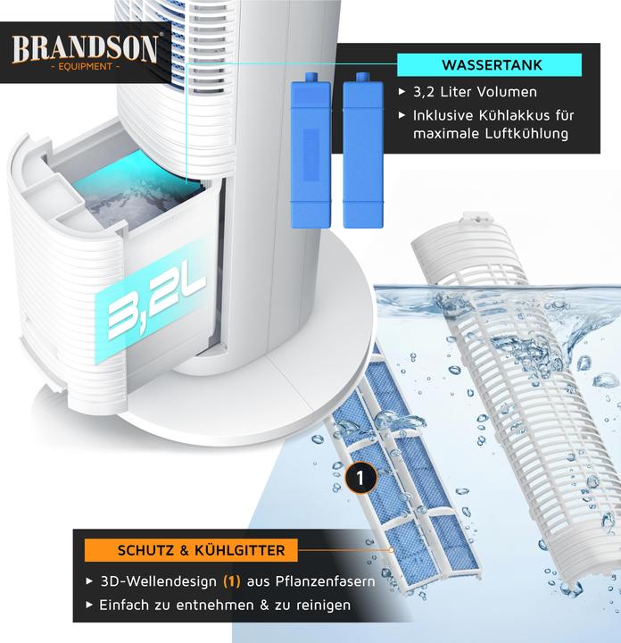 Produktbild Brandson Luftkühler, 3,2L Wassertank, Ion-Funktion, Fernbedienung, Turmventilatorr, Klimaanlage
